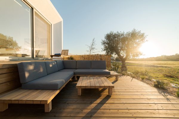 Relax corner with cushions in deck in modern villa terrace